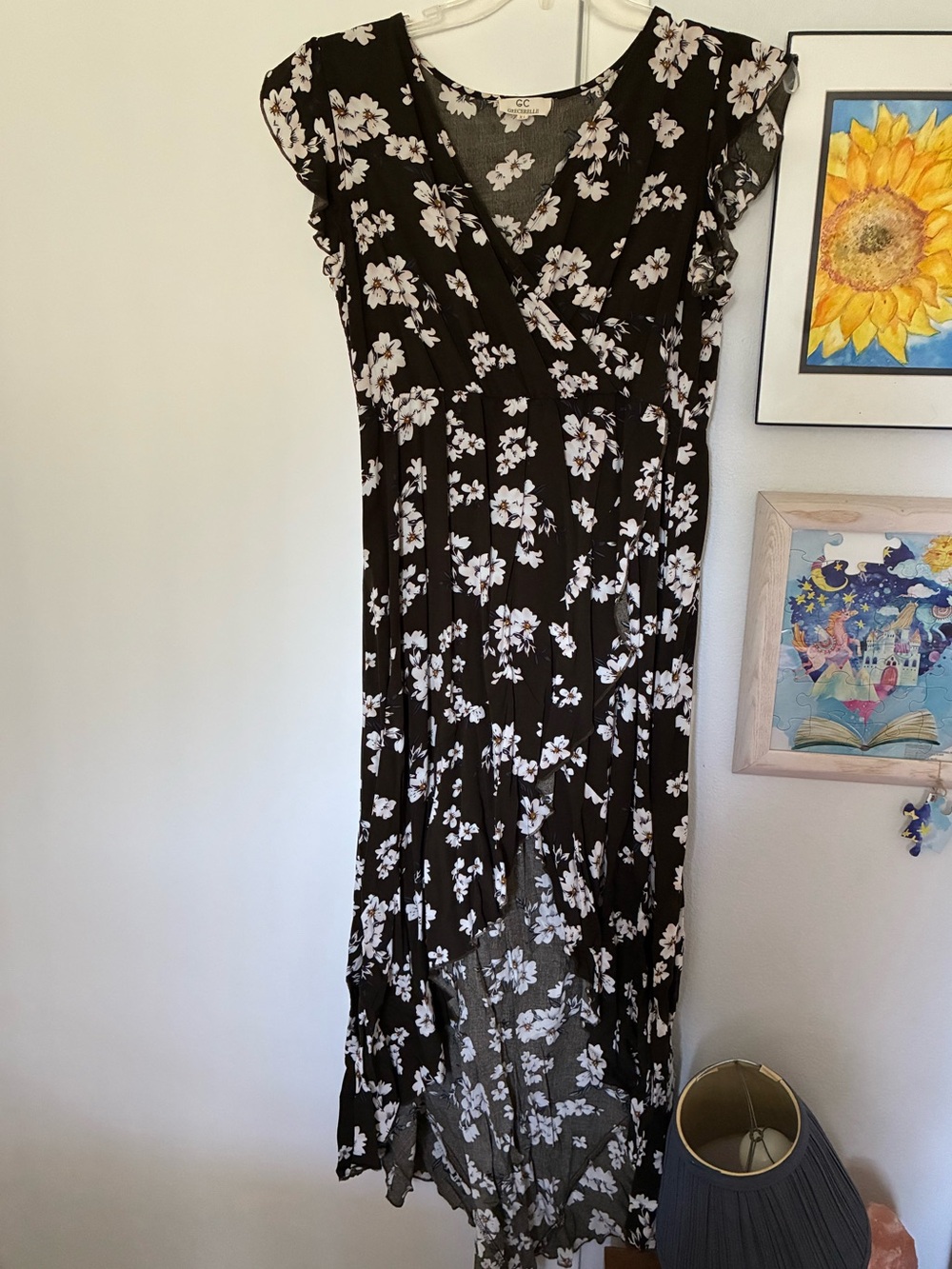 Brown and White Floral High-Low Dress